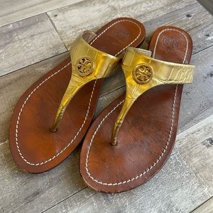 Tory Burch Gold Cameron Thong Sandals